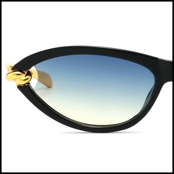 Retro Oval Cat Eye Sunglasses with Gold Tone Temples and Polycarbonate Frame main image 6